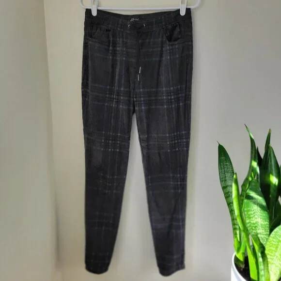 Charlie B Velour Pull On Drawstring Straight Leg Pants Gray Plaid Women's Size S - Picture 1 of 10